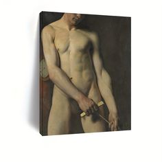 a painting of a naked man holding a pair of scissors