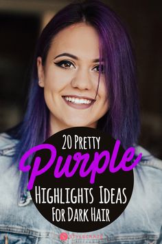 Purple Highlights Black Hair Straight, Straight Hair Purple Highlights, Purple Hair 2023, Dark Brown Hair With Purple Peekaboos, Purple Highlights Brown Hair Straight, Red Hair Purple Highlights, Blue And Purple Hair Highlights, Dark Hair Purple Highlights, Brunette With Purple