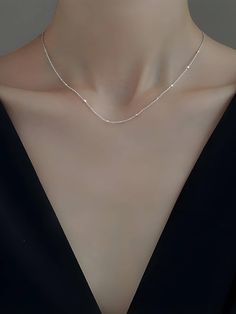 Silver  Collar  925 Sterling Silver   Embellished   Fine Jewelry Everyday Jewelry Simple Silver, Silver Fine Jewelry, Silver Chain Designs For Women, Cute Jewelry Silver, Simple Jewelry Silver, Silver Chains For Women, Dainty Silver Jewelry, Silver Necklace Prom, Dainty Jewelry Silver