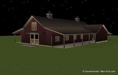 an image of a barn at night with stars in the sky