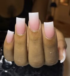 Cute Short Acrylic Nails Ombre, Short Square Pink And White Ombre Nails, Square Acrylic Nails Ombre French, Pink And White Ombre With Design, Dip Powder Nails Medium Length Square, Basic But Cute Acrylic Nails, Dip Powder Nails With Extensions, Short Ombre French Nails, Medium Acrylic Nails French Tip