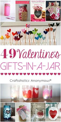 valentine's gifts in a jar with the title overlaying images and text