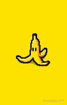 a pixelized banana on a yellow background