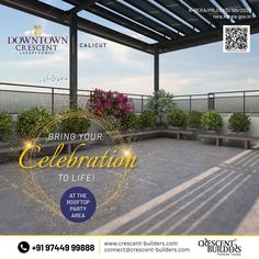 an advertisement for a celebration with flowers on the ground and in the background is a fence