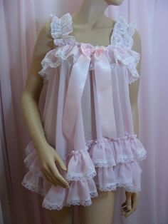 Sissy Sheer Pink Chiffon Baby Doll Nightie Negligee Dress Mens - Etsy Babydoll Style Dress Pattern, Babydoll Aesthetic Pink, Frilly Nightgown, Nighty Night Dress, Red Chiffon Dress, Negligee Dress, Top Cosplay, Womens Lingerie, Kawaii Cosplay