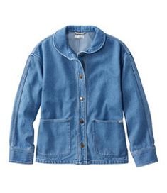 #LLBean: Women's Signature Denim Chore Shirt Fall Washed Blue Unstructured Top, Fall Unstructured Washed Blue Tops, Relaxed Fit Cotton Shacket In Medium Wash, Medium Wash Relaxed Fit Cotton Shacket, Classic Relaxed Fit Medium Wash Outerwear, Classic Denim Blue Relaxed Fit Outerwear, Medium Wash Cotton Shacket With Relaxed Fit, Classic Relaxed Fit Denim Jacket For Everyday, Fall Washed Denim Top With Relaxed Fit