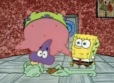 the spongebob is trying to get into his bed