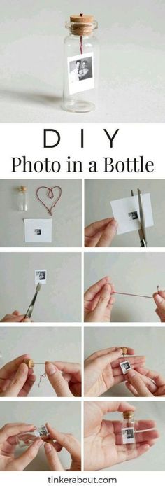 the instructions to make a diy photo in a bottle for valentine's day