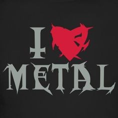 i love metal t - shirt in black with red heart