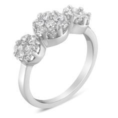 three stone diamond ring in white gold