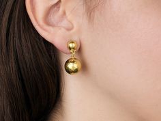 Single Drop Earrings in 24k Gold, 13mm Ball with Post Top from the Spell Collection Daily Use Earings Design Gold, Gold Earrings Designs For Daily Use, Crawlers Earrings, The Spell, Ball Earrings, Gold Earrings Designs, Ear Rings, Stone Gold, Recycled Gold