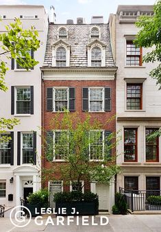 this is an image of a row of houses in new york city with the words lesliff j garfield