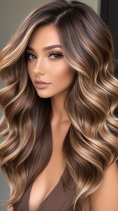 Dark Brown Balayage, Balayage Ideas, Hair Color Caramel, Brunette Hair With Highlights, Dark Hair With Highlights, Brown Hair With Blonde Highlights, Brown Balayage, Haircuts For Medium Hair, Hair Color Highlights