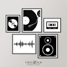 four black and white prints with audio records