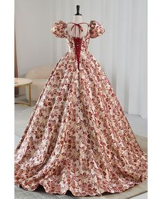 10% off now! Buy unique burgundy floral pattern ballgown prom dress with sleeves at cheap price online. Free stable shipping and pro custom service since 2009. Ballgown Prom Dress, Prom Dress With Sleeves, Combination Dresses, Satin Evening Dresses, Dress With Sleeves, Evening Dresses Cocktail, Burgundy Floral, Prom Dresses With Sleeves, Prom Dresses Ball Gown