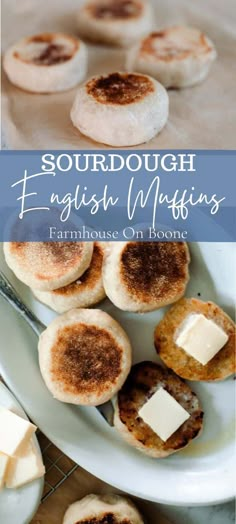 some english muffins are on a plate with butter