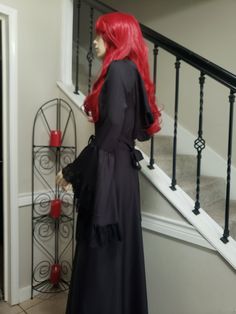 "Awesome witchy black hooded long dress with lace trim and drop bell sleeves. Size small with side zipper, lace up front and decorative tie in back. Fits best with a 32\" bust and 34\" waist.  Please note, fabric does not have any stretch. Measures 50 1/2\" from underarm to bottom of the dress. In top vintage condition." Dresses With Hoods, Black Hooded Dress, Witchy Dresses, Dress With Lace Trim, Hooded Dress, Top Vintage, Dress With Lace, Dress Clothes For Women, Vintage Tops