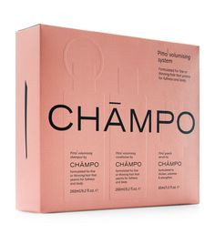 the pink box contains three different types of shampoos and one is labeled champagne