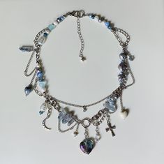 An intricate silver hardware necklace with various pendants, charms, drapery chains and mixed beads including dyed polished quartz & baroque pearls. 🖤 Hardware Necklace, Gothic Necklaces, Chain Art, Necklaces Diy, Creative Necklace, Silver Charm Necklace, Bijoux Fil Aluminium, Edgy Jewelry, Charm Necklace Silver