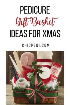 a basket filled with christmas items and the words, gift basket ideas for xmas