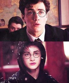 two pictures of harry potter with glasses