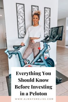 a woman sitting on an exercise bike with the words everything you should know about how to invest