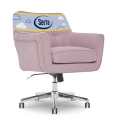 a pink office chair sitting on top of a metal casteor base with the seat up