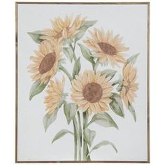 a painting of sunflowers on a white background