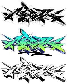 some type of graffiti font that is very colorful and black with green, blue, and yellow letters