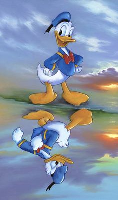 donald duck in the water with his reflection