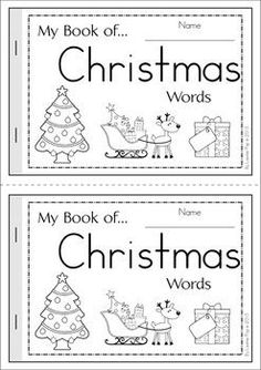 two christmas bookmarks with the words'my book of christmas words'in black and white