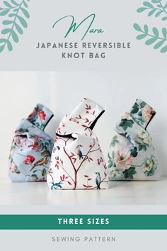 three japanese reversible knot bags sewing pattern