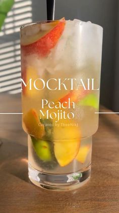 a cocktail with peach mojito on the rocks