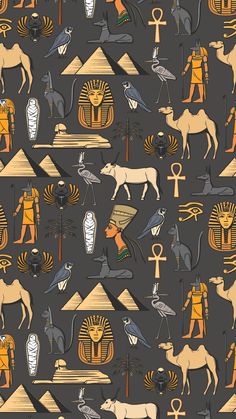 an image of egyptian symbols on a black background