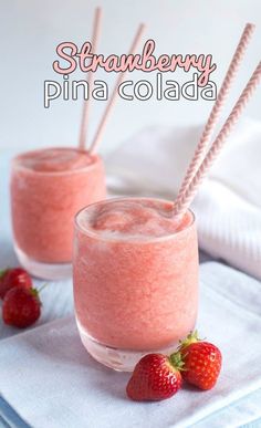 strawberry pina cola with strawberries on the side