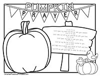 a coloring page with pumpkins and a sign that says pumpkin prayer on the front