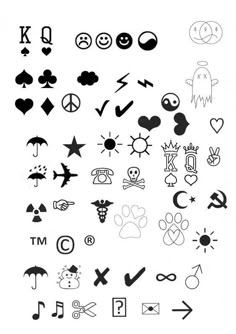 various symbols are shown in black and white