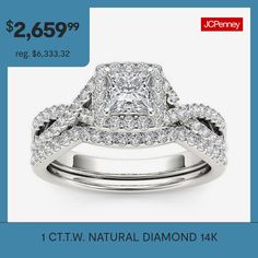 two wedding rings with the price $ 2, 699 99 on it and an image of