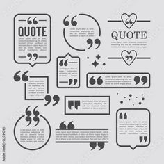 a set of speech bubbles with quote and question marks in black on a gray background