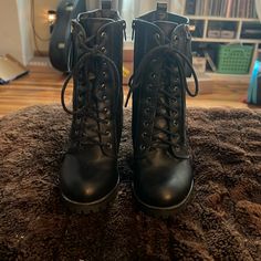 I Have Never Worn These Boots. I Thought I Would, But Nope Lol Black Ankle-high Combat Boots With Laces, Soda Boots, Soda Shoes, Chunky Heel Shoes, Lace Up Combat Boots, Chelsea Ankle Boots, Pull On Boots, Platform Ankle Boots, Brown Ankle Boots