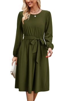 PRICES MAY VARY. FALL DRESSES FOR WOMEN 2024: Long sleeve dress for women adopts soft, stretchy and lightweight fabric, comfortable to wear all day. WEDDING GUEST DRESSES FOR WOMEN FALL: Long sleeve dress/ women's casual dresses/ dress with pockets/ flowy dresses for women/ elastic waist/ crew neck/ a line dresses for women/ tie waist dres/ long sleeve midi dress/ midi dresses for women/ modest dresses for women/ homecoming dresses/ belted dress/ fall wedding guest dresses/ winter dress/ spring Green Maxi Dress Outfit Winter, Romantic Professional Style, Long Sleeve Winter Dress Casual, Winter Dresses For Women Over 50, Midi Dresses For Petite Women, Olive Green Dress Outfit Fall, Wedding Guest Dresses Winter, Womens Fall Dresses, Fall Casual Dresses