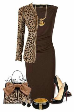 Love this beautiful brown ensemble Work Outfit, Chic Outfits, Stylish Outfits, Leopard Print