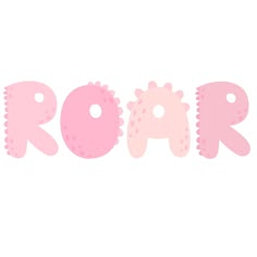 the word roar is made up of pink and light pink shapes with scalloped edges