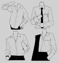 three different views of a man's shirt and tie, from the front to the back