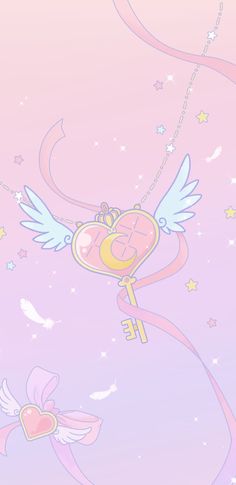 an image of a heart with wings and key on it's back wallpaper