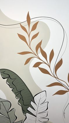 an artistic painting with leaves and swirls on the wall