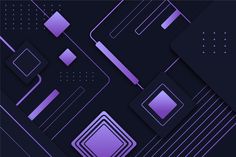 an abstract purple and black background with squares, rectangles and lines on it