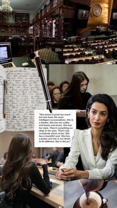 two women sitting at a table in front of an open book with writing on it