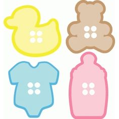 four baby ones with buttons in different colors