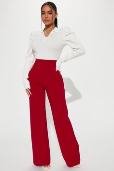 Available In Red. Petite: 32" Inseam High Rise Pintuck Front Hidden Back Zipper Stretch 95% Polyester 5% Spandex Imported | Petite Victoria High Waisted Dress Pants in Red size 3X by Fashion Nova Red Formal Outfits Women, Red Pants Suit For Women, Red Outfit Women Casual, Red Pants Work Outfits Women, Outfit Ideas With Red Pants, Red Pants Women, White And Red Outfits For Women, Smart Pants Outfit Women, Red Pant Outfits For Women